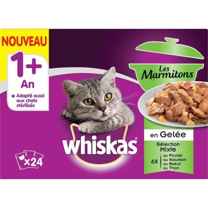 WHISKAS Les Marmitons - Sachets fraîcheur en gelée - 4 variétés - Pour chat adulte - 24 x 85 g