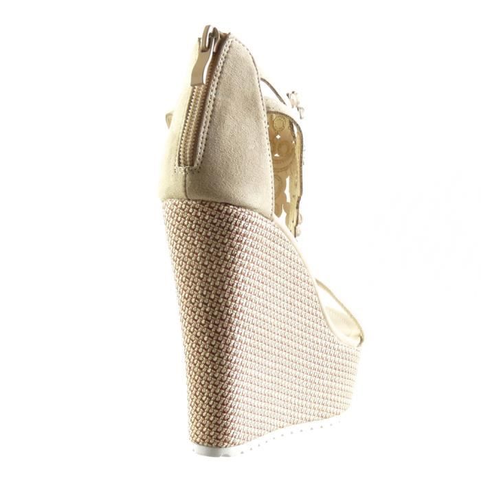 1 Beige Brodé Angkorly Bijoux 13 168 Mode Sandale Talon Plateforme Femme Compensé Chaussure Cm Salomés NnPwOk80X
