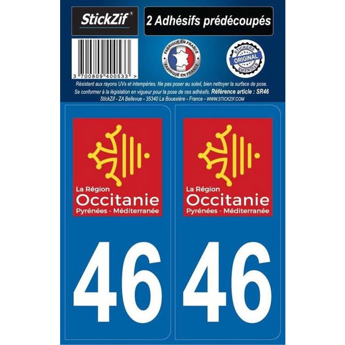 STICKZIF 2 Autocollants Région Département 46 SR46