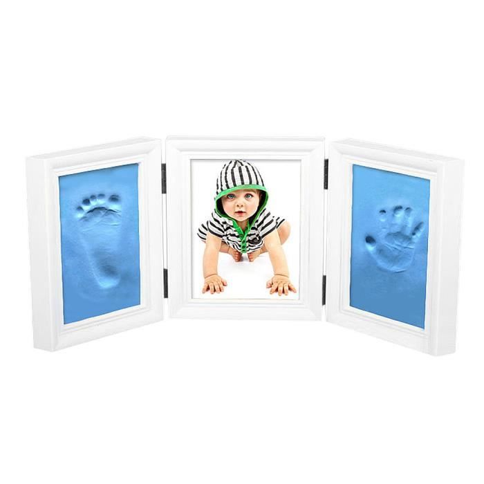 Kit Empreintes Bébé - Cadre Bois Avec Argile Et Verre Acrylique - Pour Souvenir Naissance, Baptême - Taille 28x23cm - Blanc