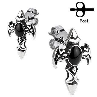 Boucles d/'oreilles acier onyx noir bo homme