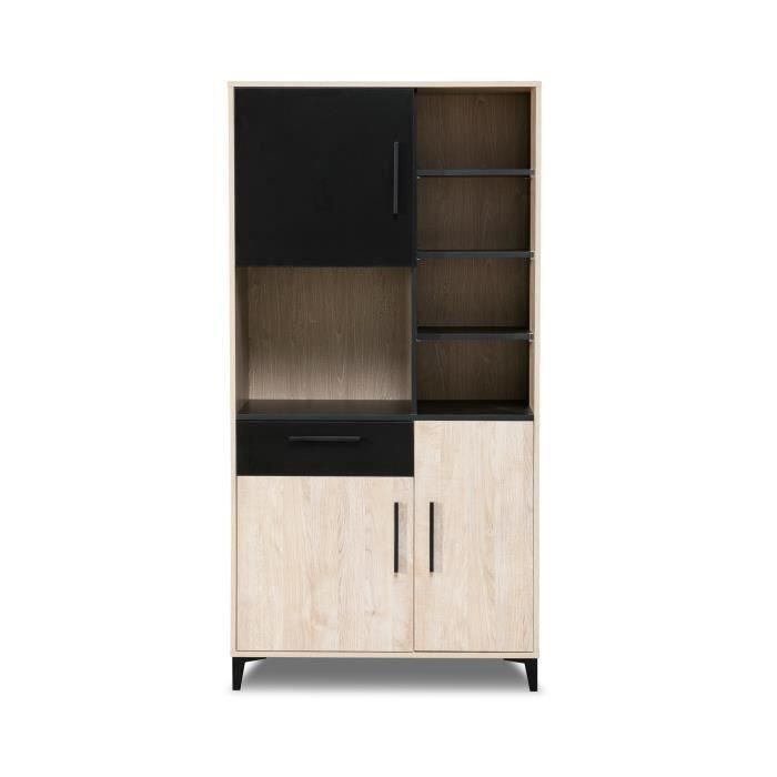 Produit shopeco.fr : BLACKPOOL Buffet de cuisine 3 portes 1 tiroirs - Décor chêne et noir - L 90 x P 40 x H 178 cm