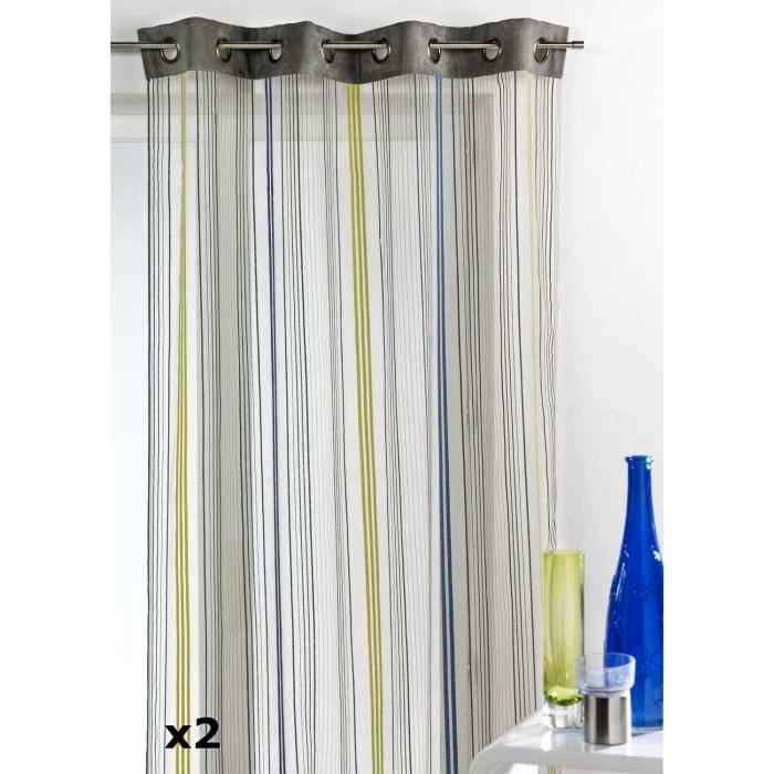 Paire de voilages Organza rayé SLIM BLEU 140x260cm