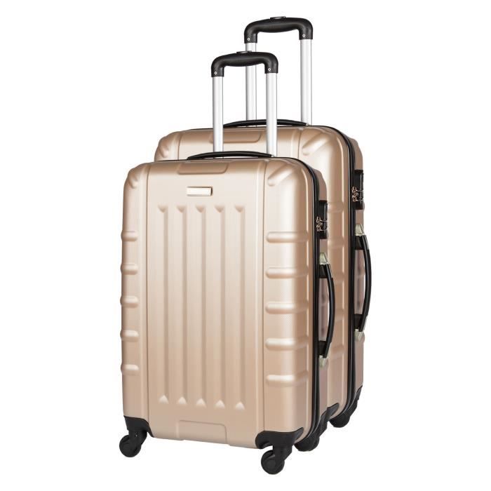 CDB Set de 2 Valises Chariots ABS et PC 4 roues 58-68 cm Champagne