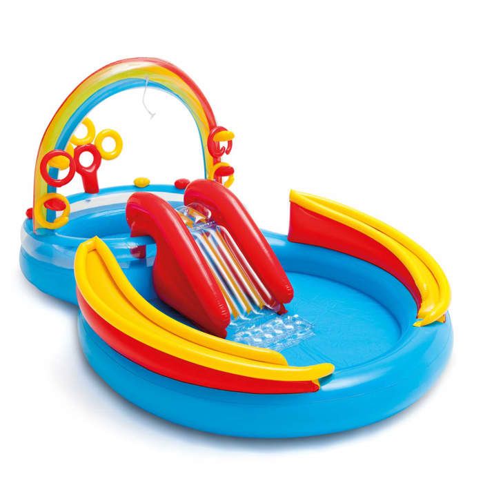 INTEX Piscine gonflable Enfant Arc en ciel / Aire De Jeux aquatique avec Toboggan - 297x193x135 cm