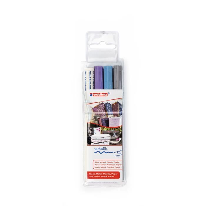EDDING Assortiment de 3 marqueurs peintures E751 - Argent / Bleu clair métallisé / Violet métallisé