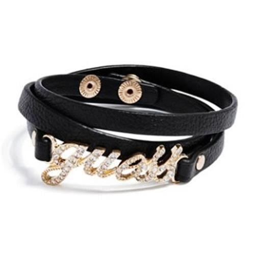 BRACELET , GOURMETTE Bracelet Guess Femme Simili Cuir Noir Logo Doré B1