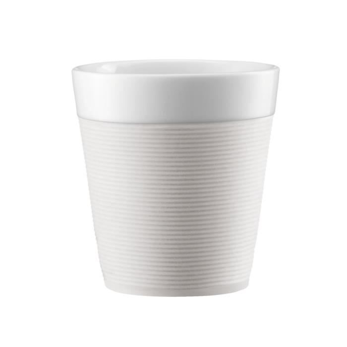 BODUM BISTRO Set 2 mugs en porcelaine avec bande silicone 0,17L blanc crème