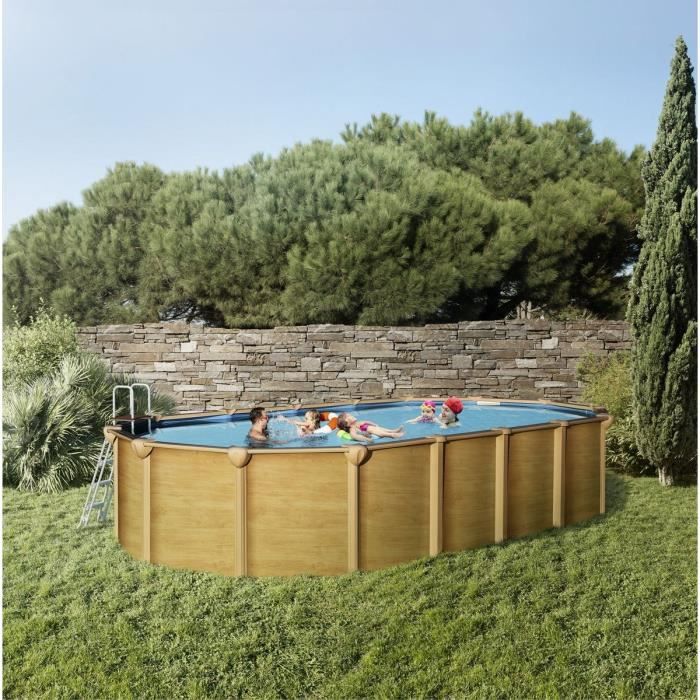 TRIGANO Piscine ovale en métal 9,50x4,90x1,32m - Marron