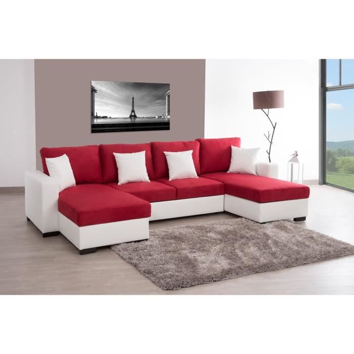 ALMA Canapé d'angle U convertible 5 places - Tissu rouge ...