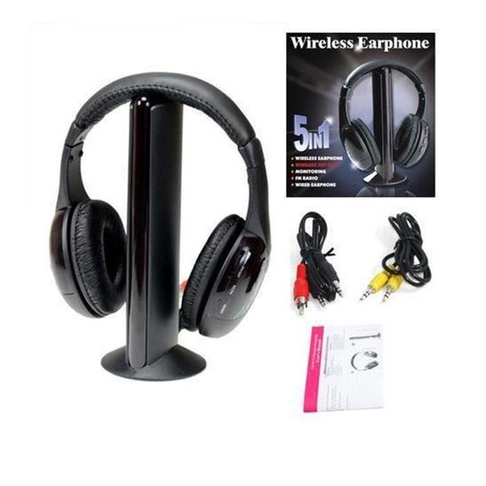 Casque Audio 5 En 1 Sans Fil Ecouteurs Hi Fi Radio Casque