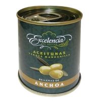 OLIVE Olives vertes manzanilla farcies aux anchois 120gr OLIVE Olives vertes manzanilla farcies aux anchois 120gr