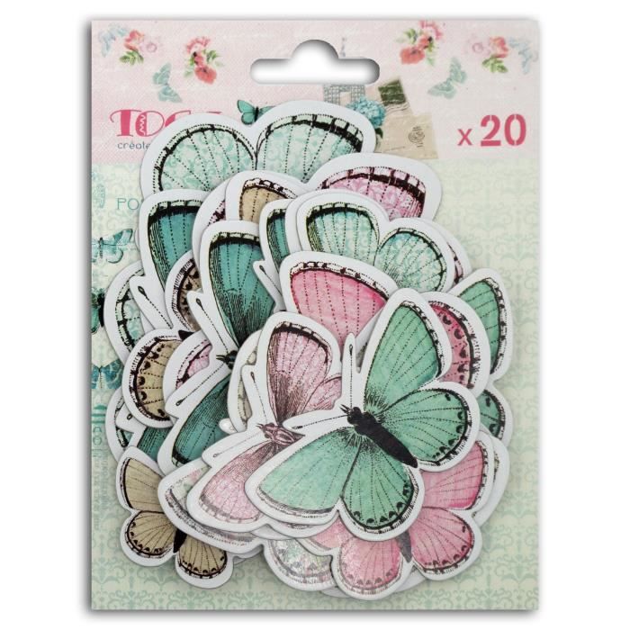 TOGA Lot de 20 Chipboards Papillons Shabby