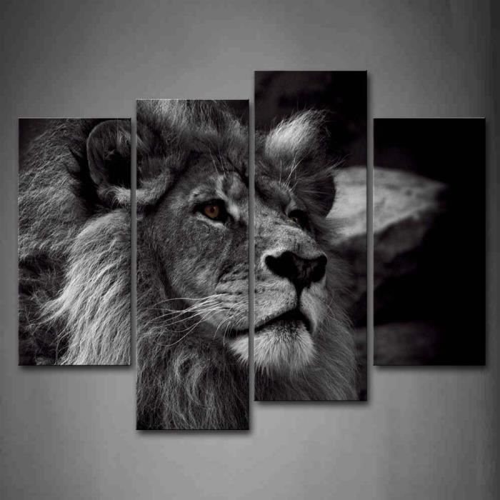 Noir et blanc T te de lion gris Portrait Art de mur Noir et blanc T te de lion gris Portrait Art de mur