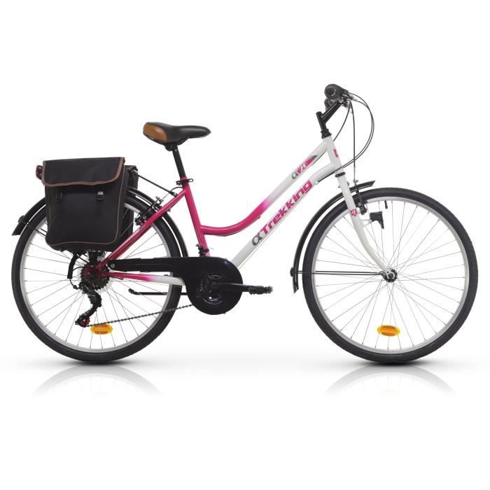 VTC Femme 26'-18 vitesses-Freins Vbrake-Rose et Blanc