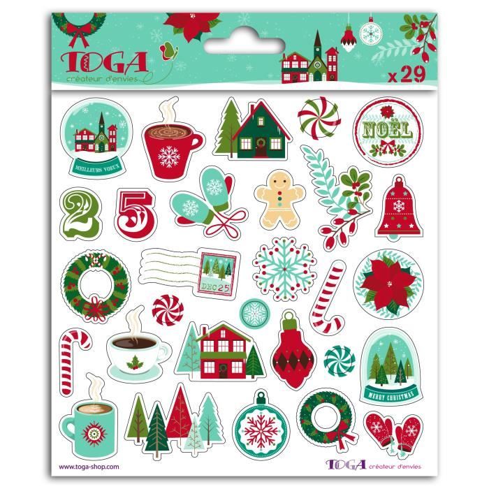 TOGA Planche de 29 Stickers fantaisies Puffy - Motif Joyeux Noël - 15x15 cm