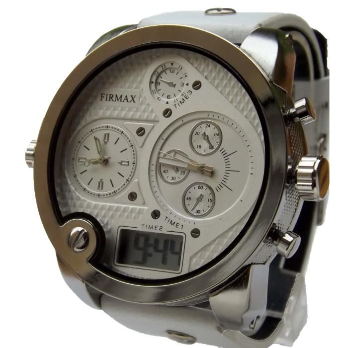 Montre Homme Gros Cadran Blanche 3 cadrans Design Blanc