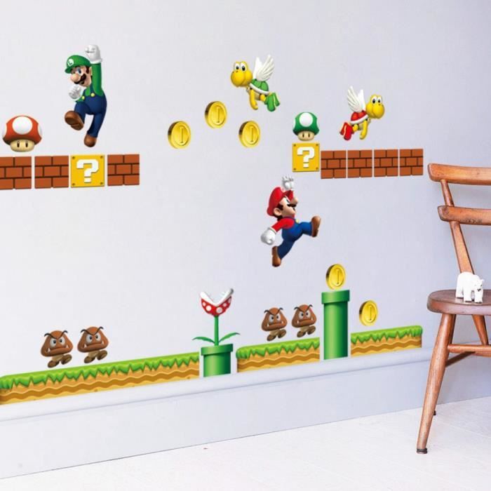 Autocollant Mural Super Mario Repositionnable Chambre Garcon Deco