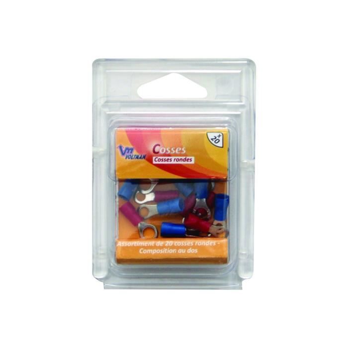 VOLTMAN Lot de 20 Cosses rondes diamètres assortis - Rouge et bleu