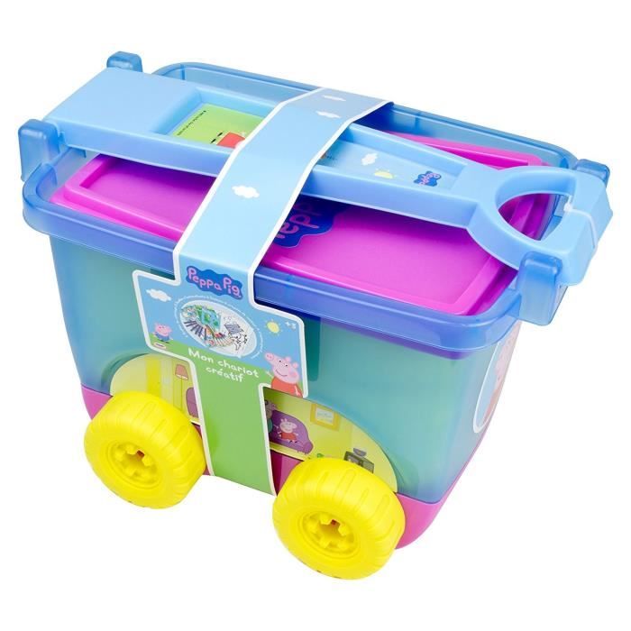 PEPPA PIG - Chariot d'activités - 5 feuilles à colorier - 5 feuilles d'autocollants - 6 stylos - 6 crayons