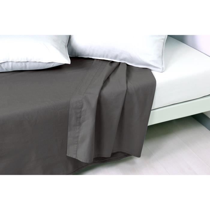 VENT DU SUD Drap plat PALACE 100% coton - 270x300 cm - Gris cendre