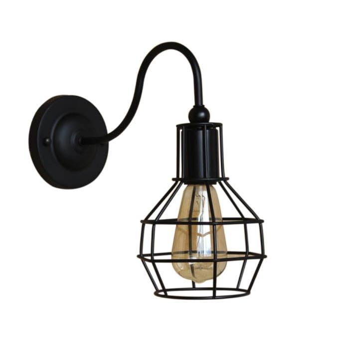 Plafonnier Intérieure 60w Cage Murale Luminaire Métal E27 Vintage Rétro Noir Applique En mNn0vO8w