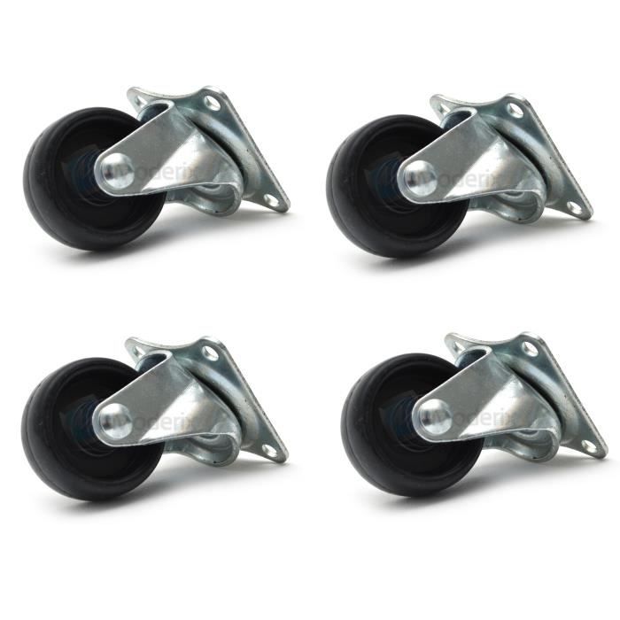 4x roulettes pivotantes 30mm en plastique noir castor roues pour