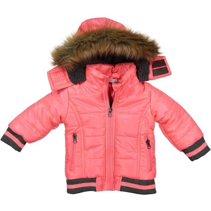 DIRKJE Doudoune Capuche Fourrure Rose Bébé Fille