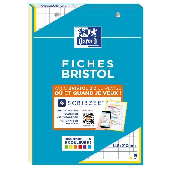 OXFORD Bloc fiche bristol 2.0 perforé - 14,8 x 21 cm - 30 fiches - 210g - 5x5 - Jaune
