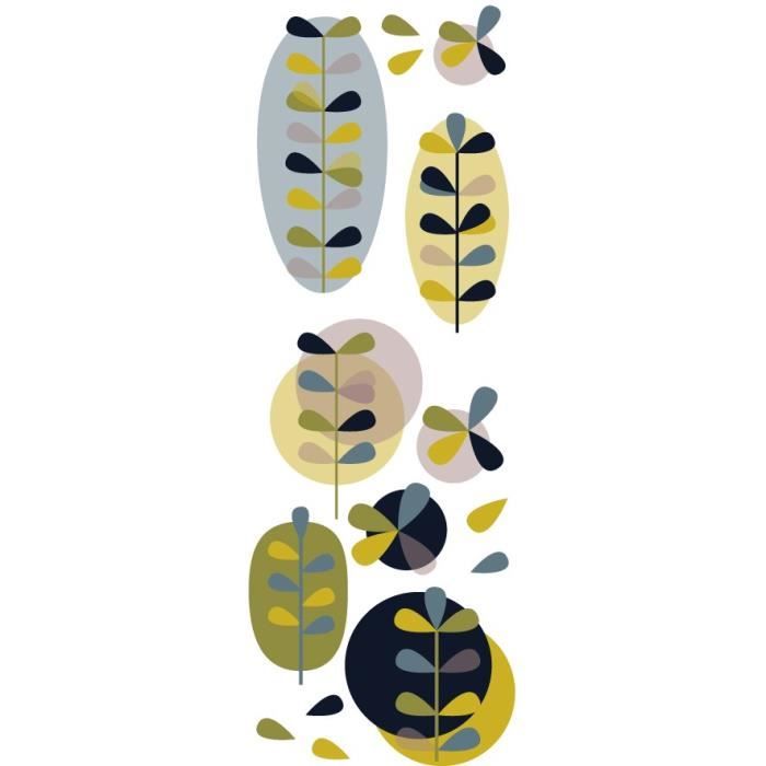 PLAGE Sticker déco Clarisse sous bois - Planche 24x68 cm - Feuilles graphiques vertes
