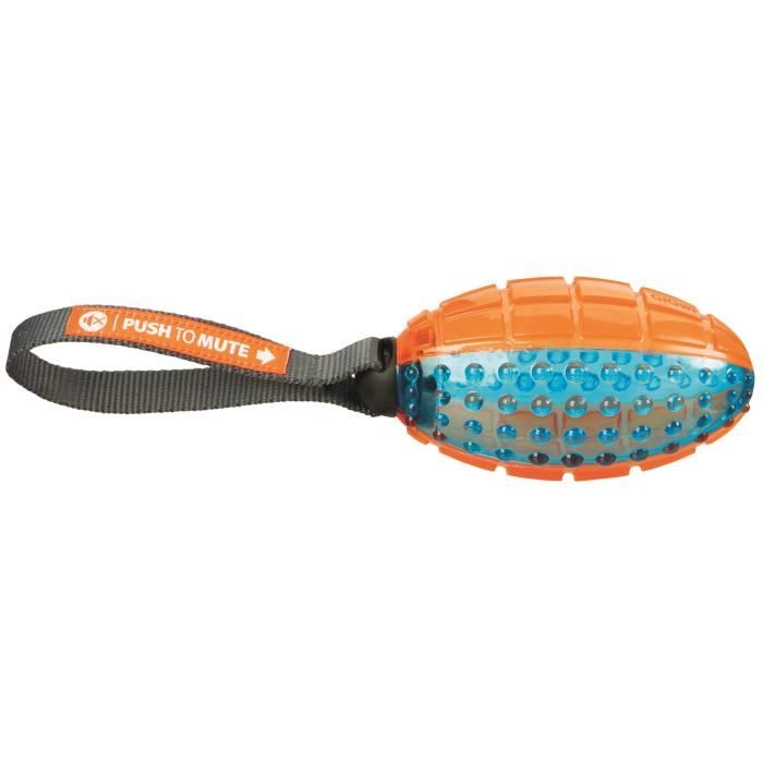 TRIXIE Push to mute Ballon de rugby avec corde 12 27 cm Orange et bleu Pour chien
