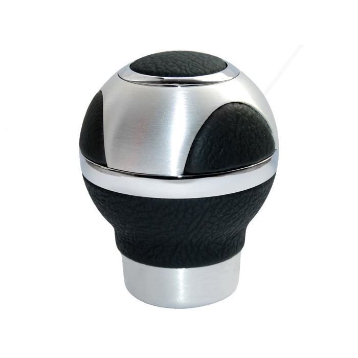 Pommeau sphérique - Cuir véritable - Aluminium brossé