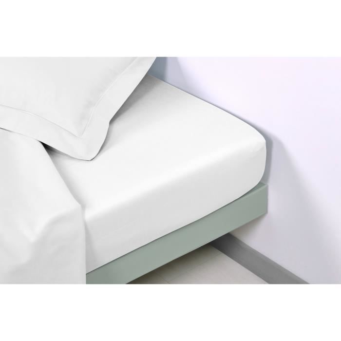 VENT DU SUD Drap plat CONCERTO Satin de coton - 180x200 cm - Blanc neige