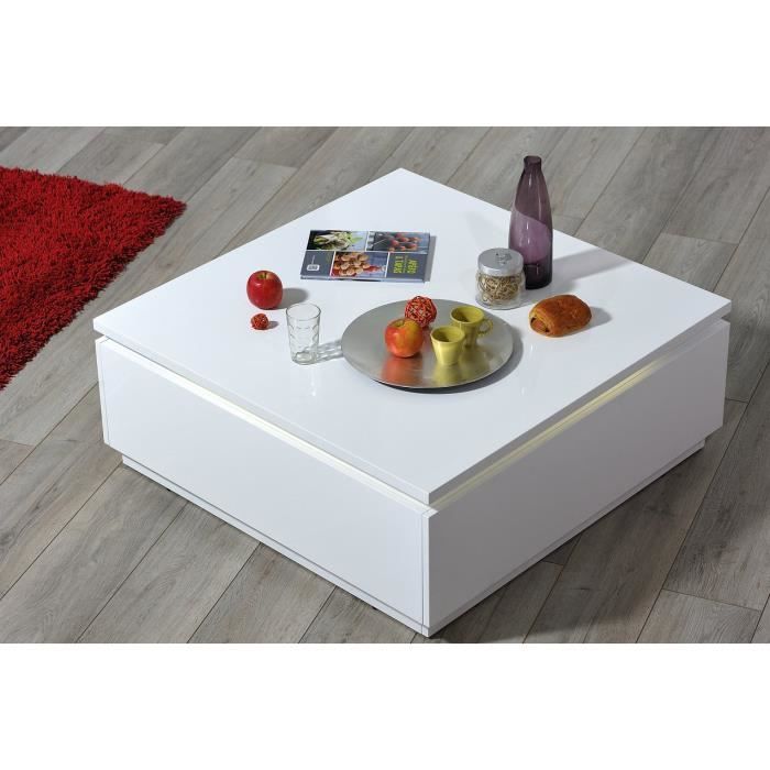 table basse carree blanc laque