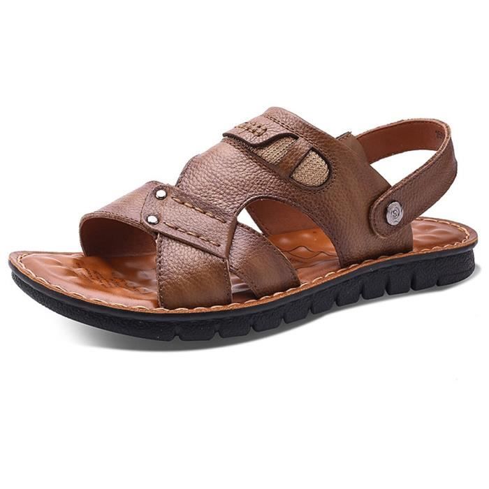 En Respirant Casual Homme Plage Bout Sandales Randonnée Vachette Cuir Chaussures Anti Kaki De Stars® Glissant Sport Ouvert SMpVUz