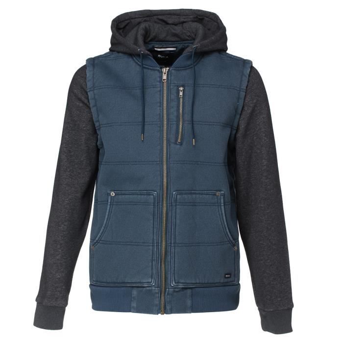 RVCA Veste à capuche Puffer Fieldwork V1JKRC Midnight - Homme - Gris et bleu