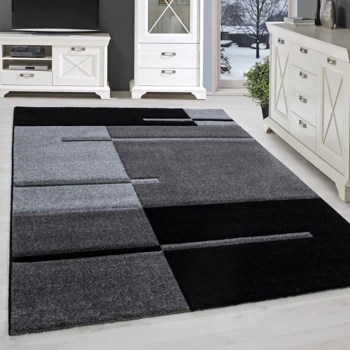 Tapis moderne design salon contour Cut Karzelt motif noir ...