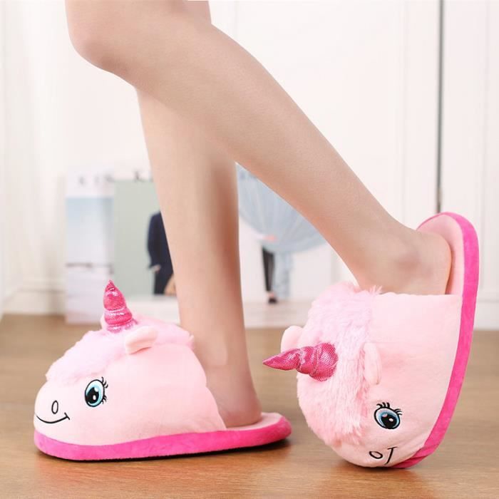 Blanc Maison Chaussons Pantoufles Femme bleu blanc Homme Licorne Suople Peluche Chaussure B1nU0q8