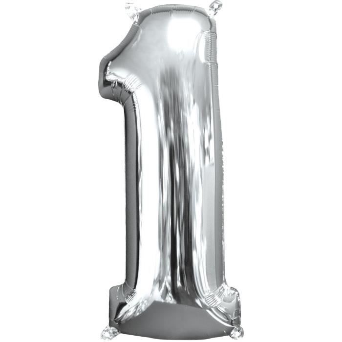 AMSCAN Ballon chiffre 1 - 51 x 66 cm - Argent