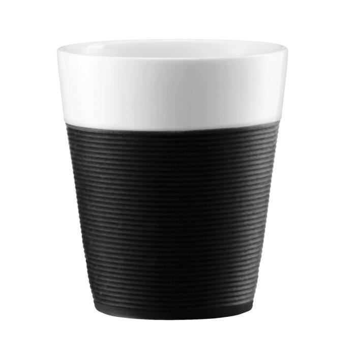 BODUM BISTRO Set 2 mugs en porcelaine avec bande silicone 0,3L noir et blanc