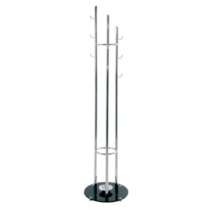 Porte-manteau Nerix - Acier et pied verre trempé - Ø40x183 cm - Chromé et noir