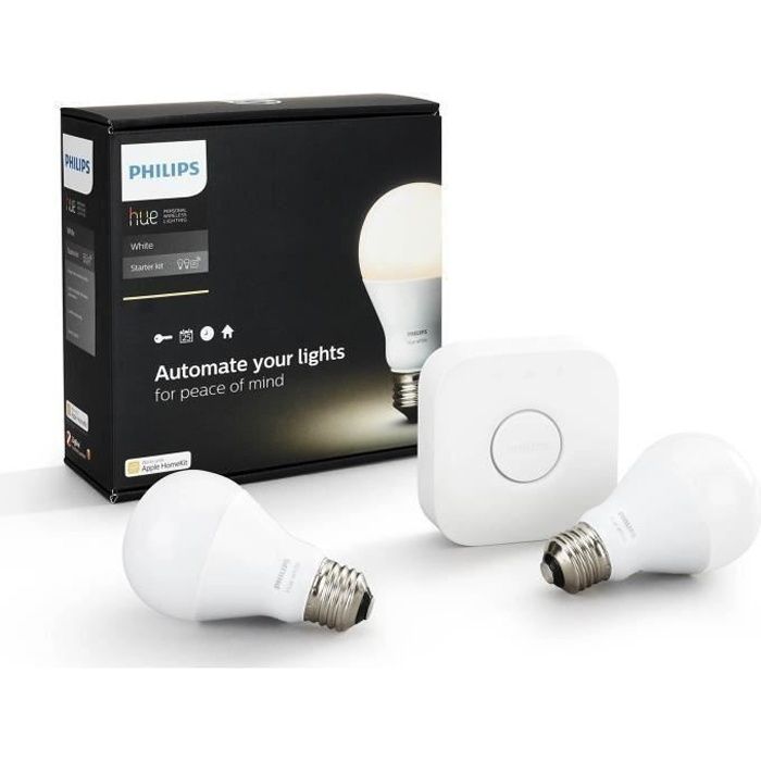 PHILIPS Hue White Pack de démarrage 2 ampoules E27 avec pont de connexion
