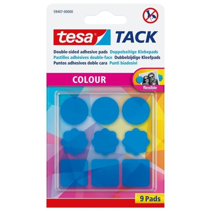 TESA 9 pastilles adhésives TACK Couleur - Bleu
