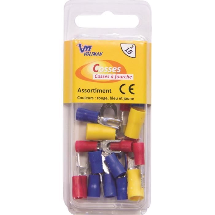 VOLTMAN Pack de 18 cosses à fourches 3 à 5 mm rouge-bleu-Jaune