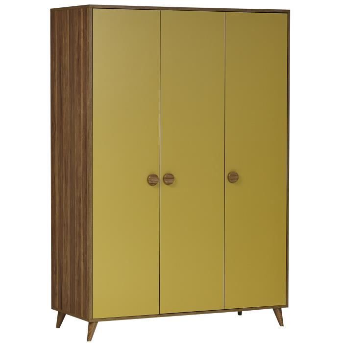 Armoire 135x197 Cm Style Retro En Mdf A 3 Portes Et Poignees