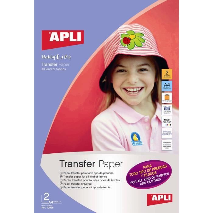APLI Pochette de 3 Feuilles de Papier de transfert - Pour t-shirt tout textile
