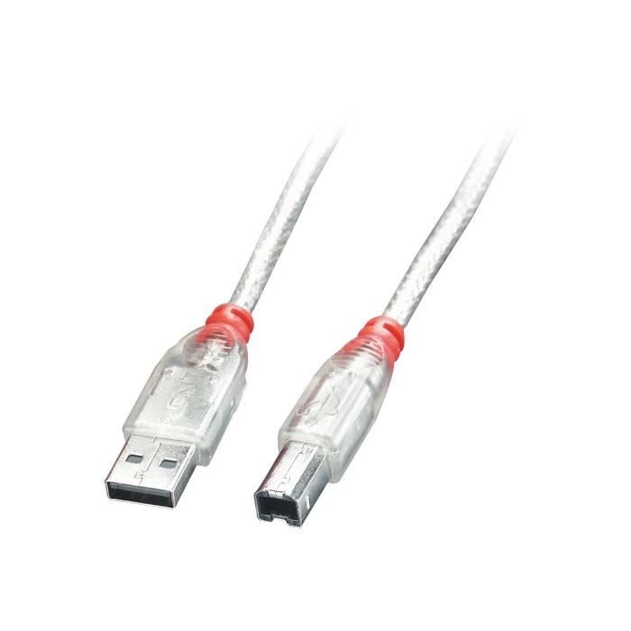 LINDY Câble USB 2.0 de type A/B - Transparent - 5m