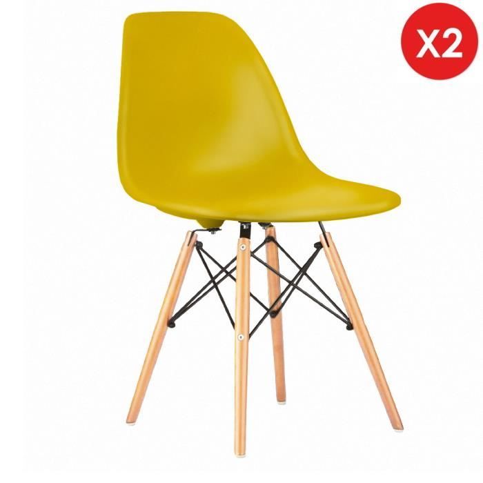 2 x chaise design inspiration eames dsw bois naturel jaune flash