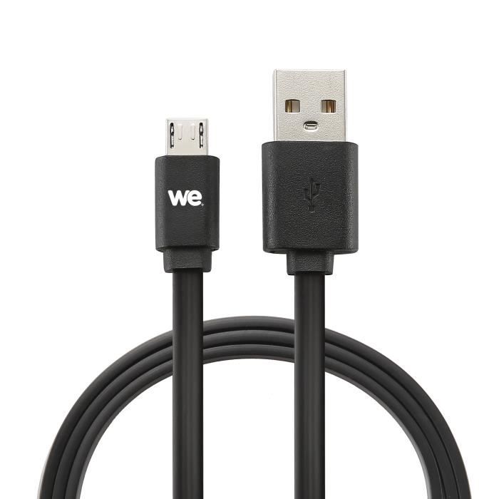 WE Câble USB et micro USB plat - 2 mètres - Noir