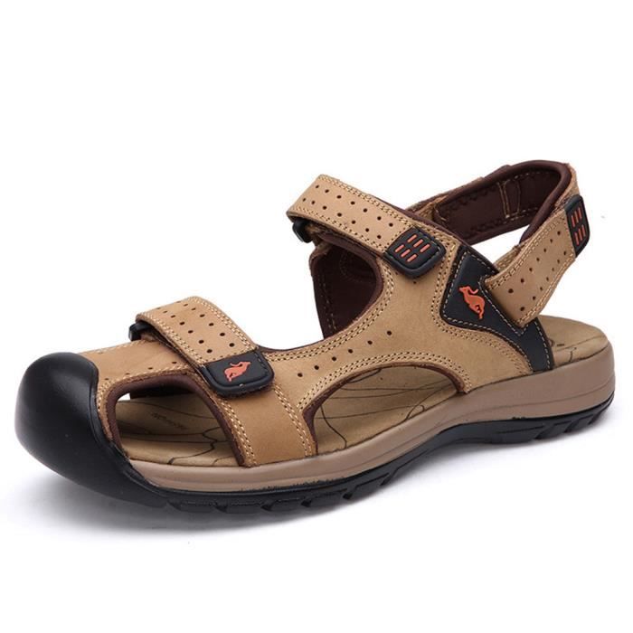 En Cuir Homme Confortable Bout Claire Sport Respirant brun Brun Fermé Stars® Randonnée Kaki kaki Sandales Plage De YWwd0q
